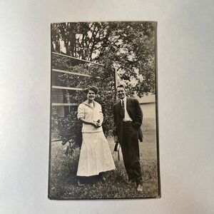 VTG 1910s Antique RPPC Photo Postcard Couple Garden Trellis Sailor Fashion USA